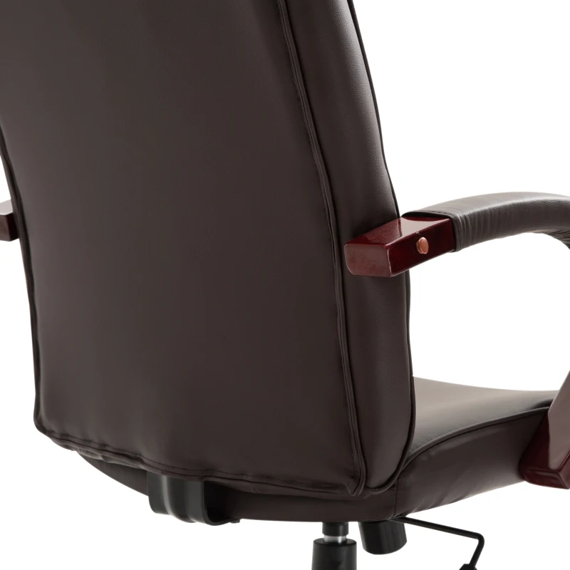 Vinsetto High Back Executive Office Chair Swivel Computer Desk Armchair Tilting Seat Height Adjustable Ergonomic Bonded Leather Wooden Base (Brown)