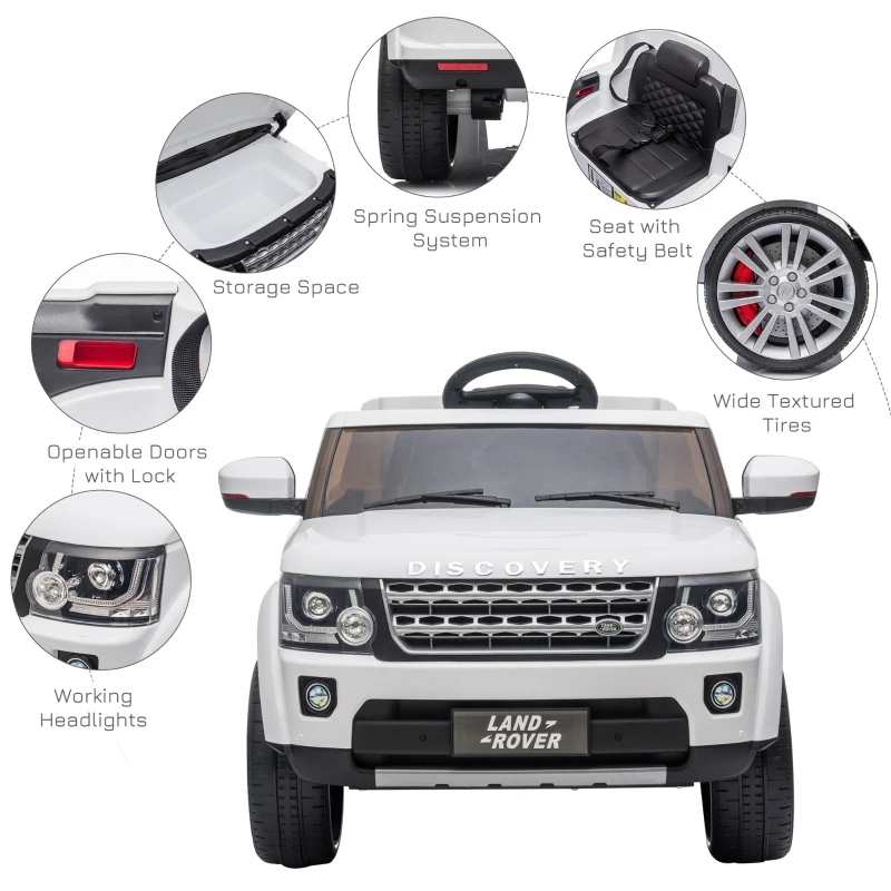 HOMCOM Compatible with 12V Battery-powered Landrover Discovery 2 Motors Kids Electric Ride On Car Toy with Parental Remote Control Music Lights MP3 Suspension Wheels for 3-6 Years Old White