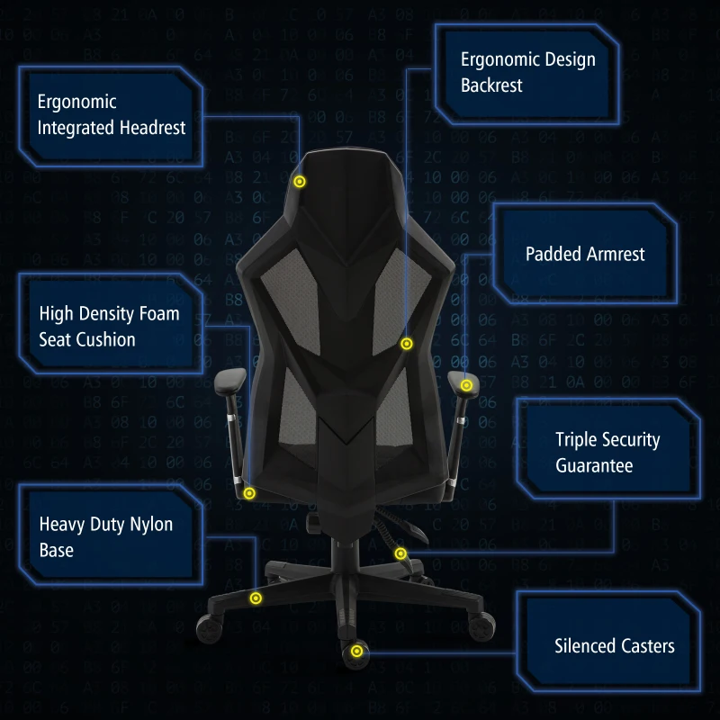 Vinsetto High Back Gaming Chair, PU Leather, Mesh-Black