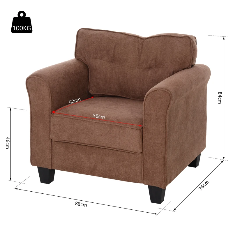 HOMCOM Cotton And Polyester Fabric Solid Wood Single Sofa Chair Home Living Room Brown