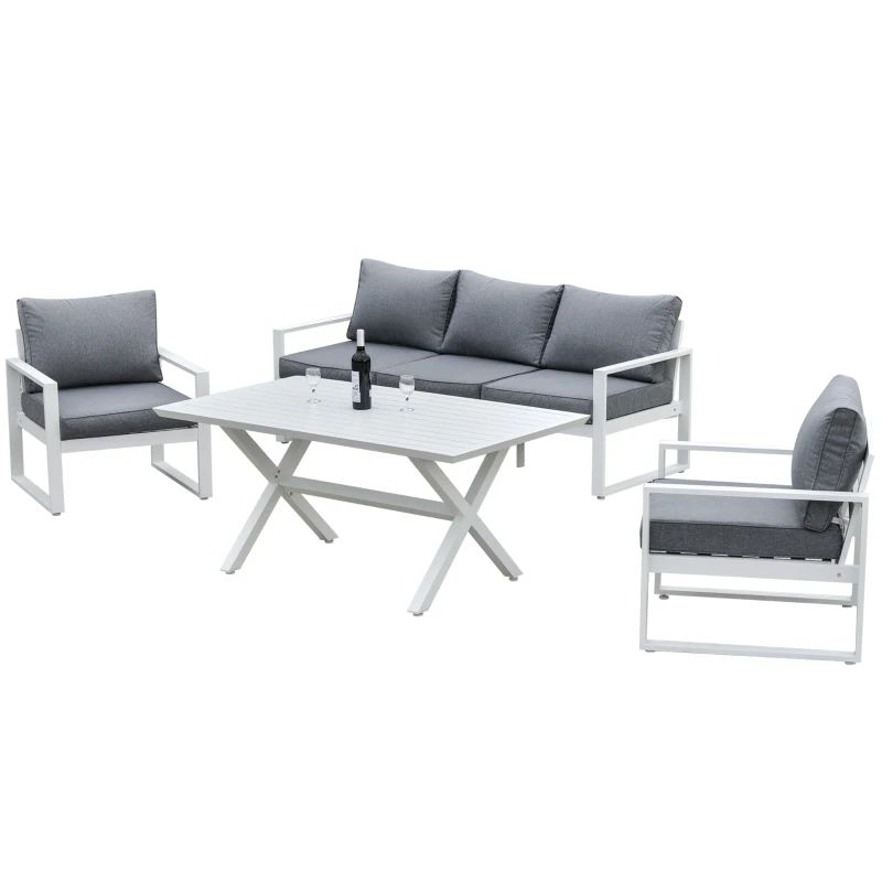Outsunny 4-Piece Garden Furniture Set Outdoor Patio Dining Table with Cushioned Seat Chairs 5-Seater All-Weather Aluminum Frame
