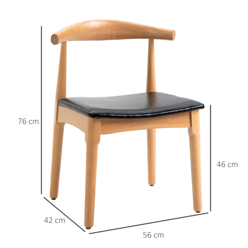 HOMCOM Beech Wood Twin-Pair Padded Dining Chairs Oak/Black