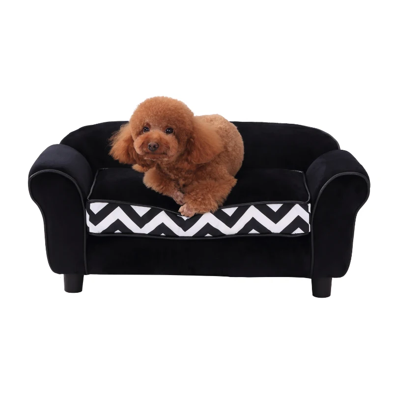 PawHut Dog Sofa Bed for XS-Sized Dogs, Cat Sofa with Soft Cushion, Pet Chair Lounge with Washable Cover, Removable Legs, Wooden Frame - Black