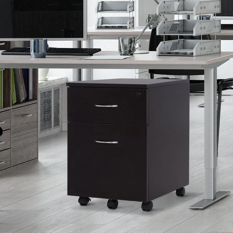 Vinsetto Two Drawer A4 Filing W/E1 Grade Particle Board, 40W x 44D x 54.6Hcm-Black Wood Grain