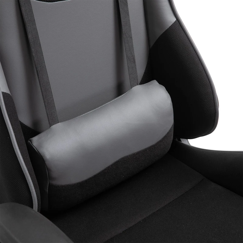 Vinsetto Racing Gaming Chair Reclining Rocker Office Swivel Adjustable Height Seat w/ Headrest, Lumbar Pillow Grey