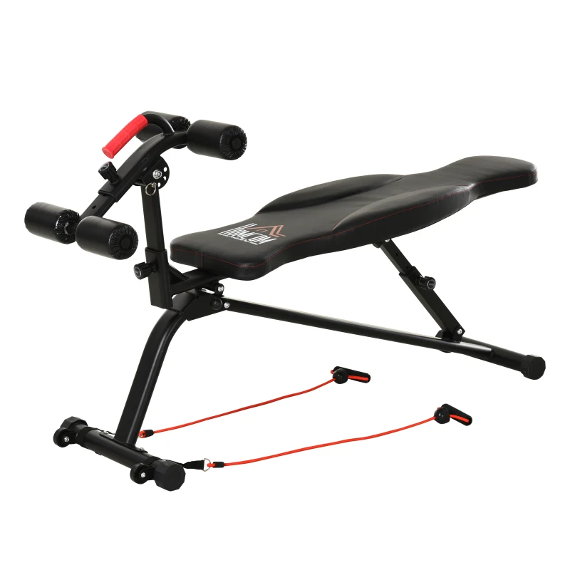 HOMCOM Steel Adjustable Sit-Up Bench w/ Resistance Ropes Black