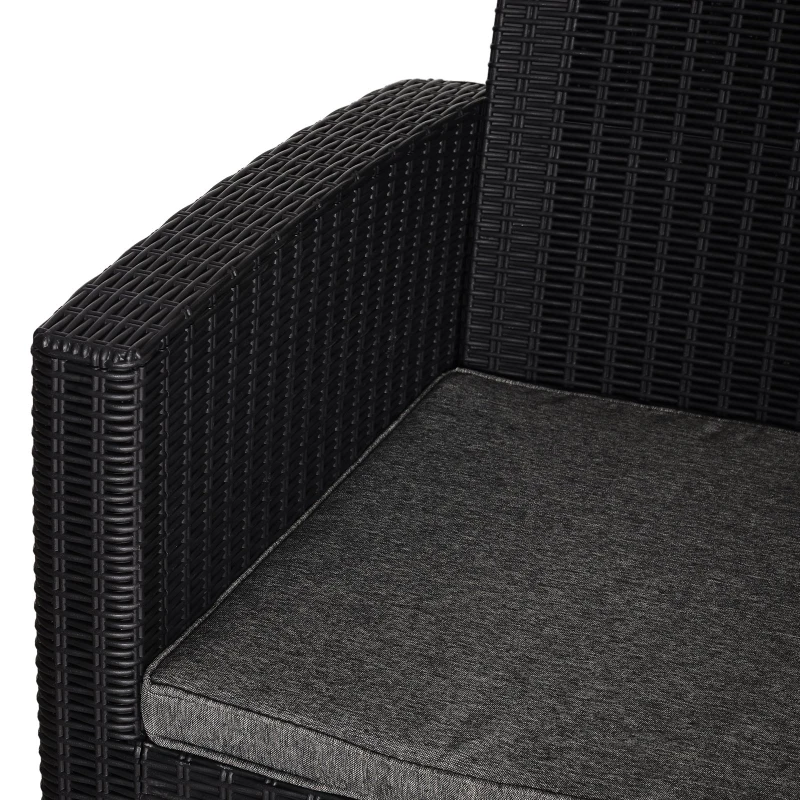 Outsunny Garden PP Rattan Style Sofa Table Set 5 Seater Outdoor Patio 2 Single Chairs & 1 Bench Conservatory Furniture Cushioned - Black