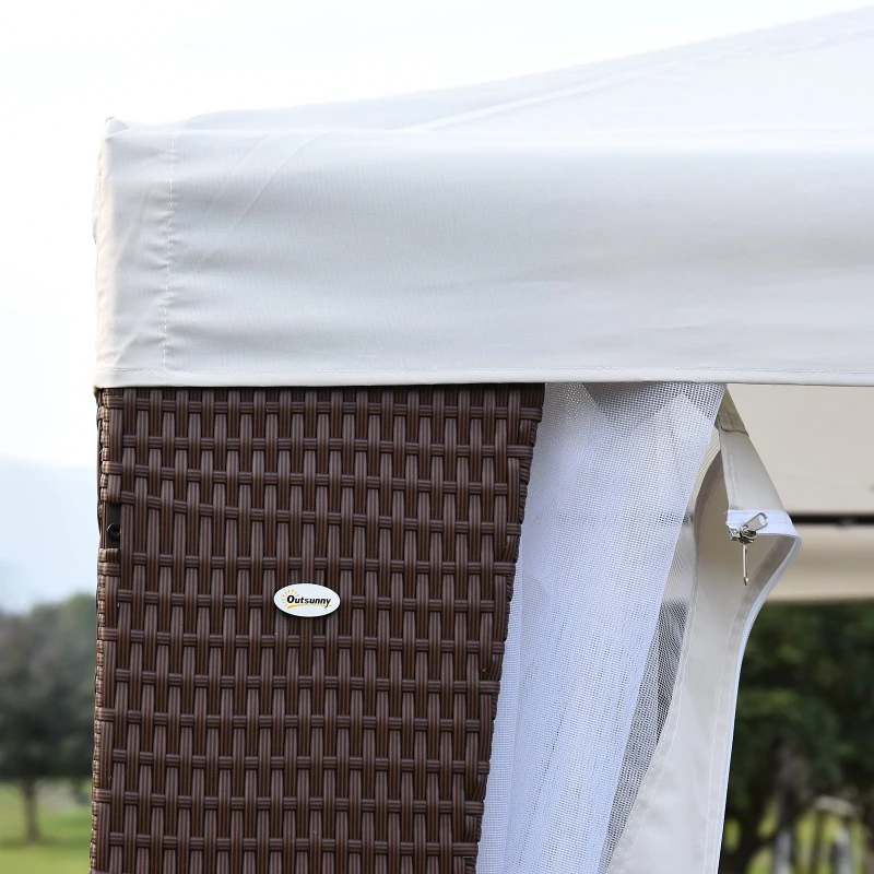 Outsunny 3x3 m Rattan Gazebo W/Curtain-Brown/Beige