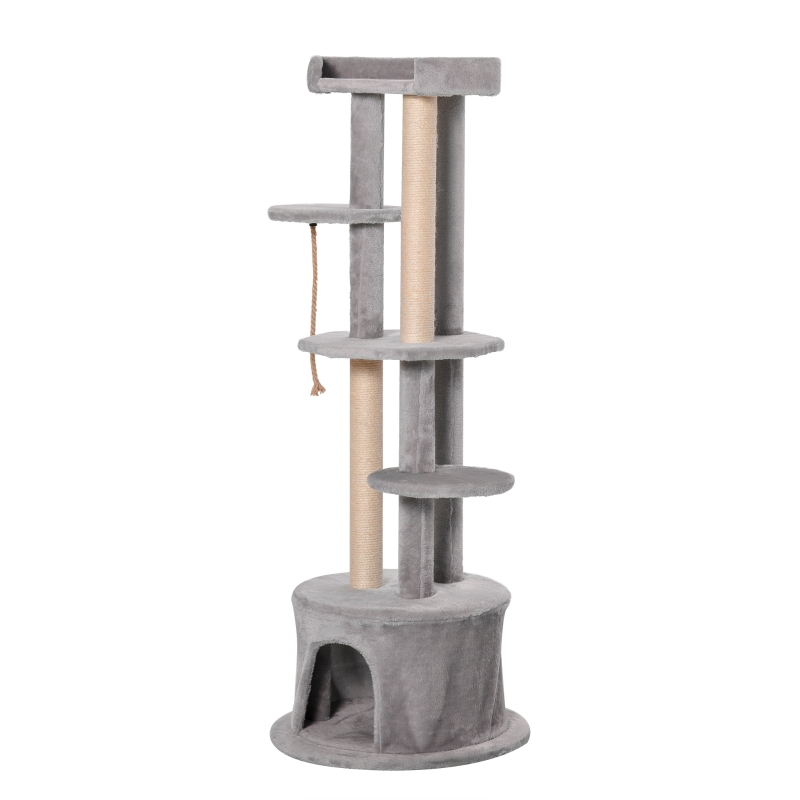 PawHut Φ55 x 150H cm Cat Tree Multi-level Kitten Tower w/ Scratching Post Condo Plush Perches Grey