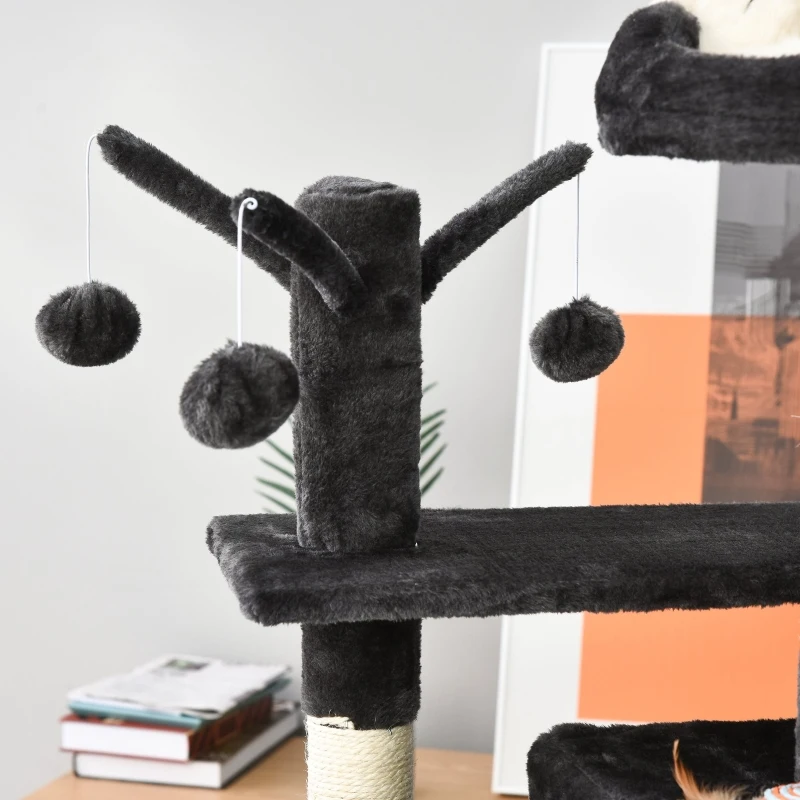 PawHut 155cm Plush Cat Tree for Indoor Cats Activity Center Sisal Scratching Post Basket Hammock Perch Condo Dark Grey