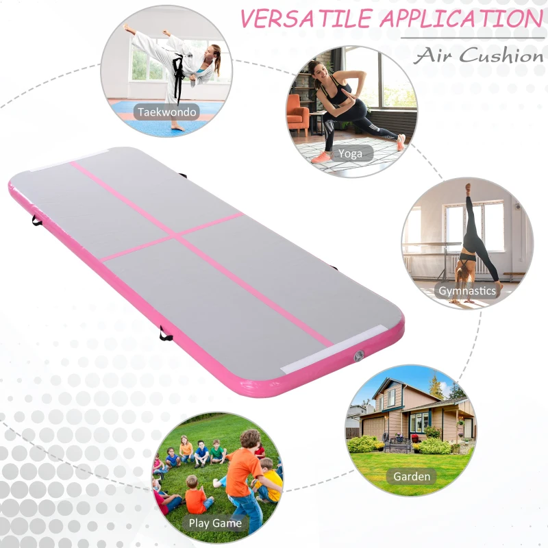 HOMCOM 3 x 1m Inflatable Gymnastic Mat Air Track Tumbling Mat for Home Outdoor Swimming Pool Gym Exercise Fitness Yoga Training  With / Electric Air Pump | Handle Bag - Pink