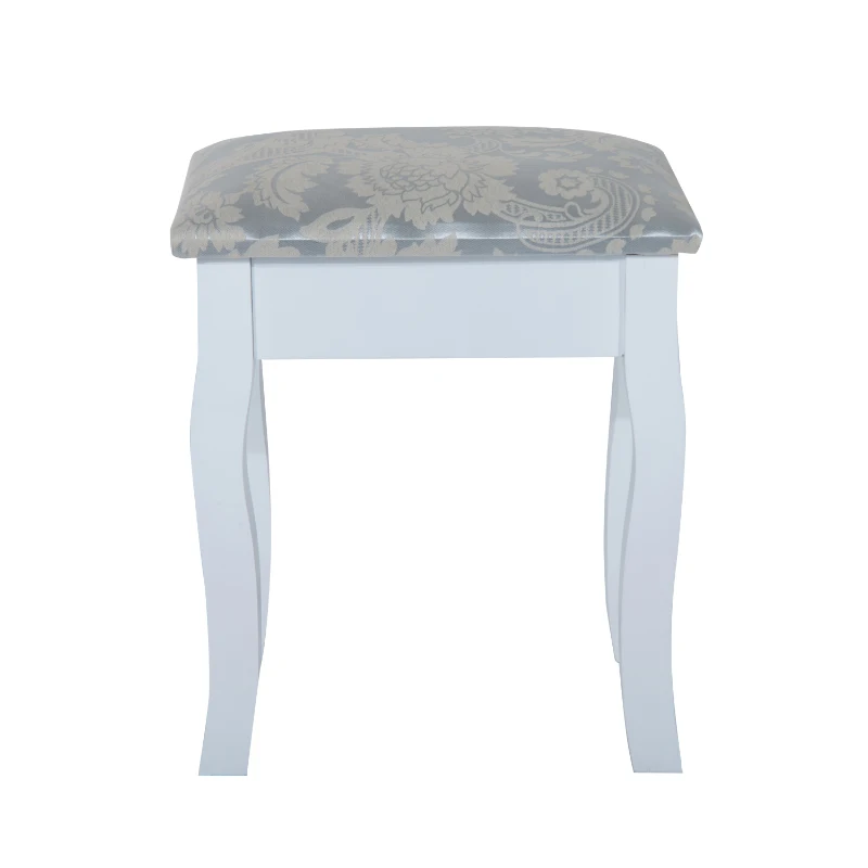 HOMCOM Wooden Dressing Table Vanity Set Makeup Shabby Chic Vintage Style Jewelry Cosmetic Storage Drawer Padded Seat w/Mirror & Stool (White)