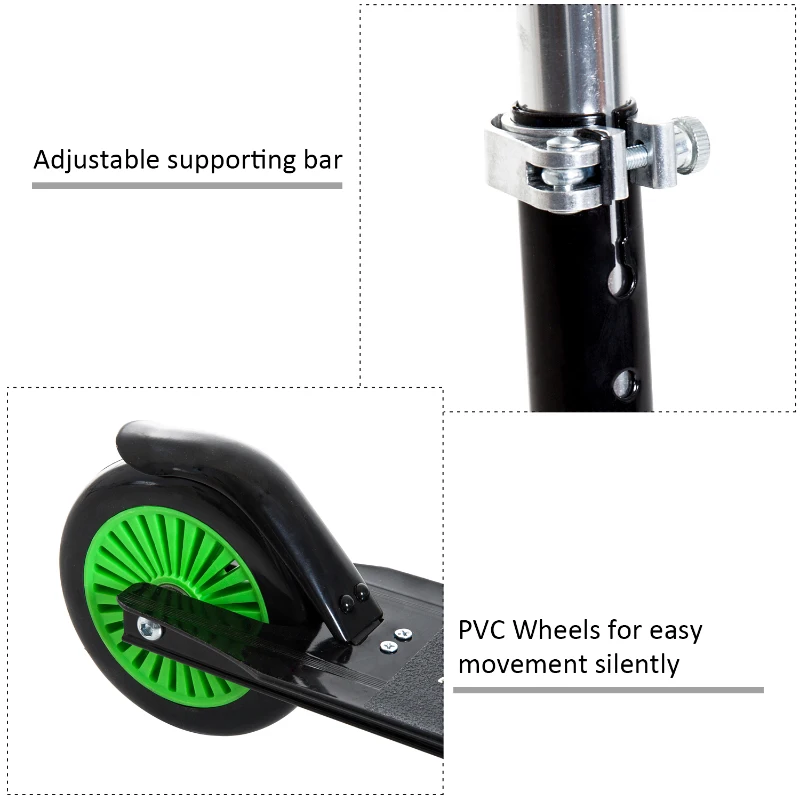 HOMCOM Aluminium Kids Kick Scooter Light Weight Folding Commuter for Teens Children for 5+ Years Old w/ Adjustable Handle - Green