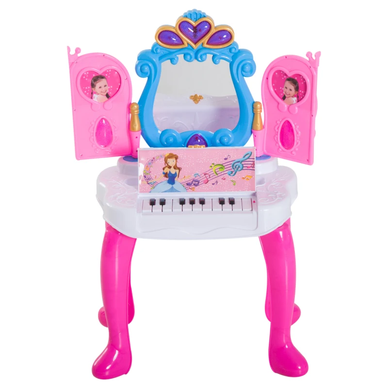 HOMCOM Kids Piano Dressing Table W/Stool Set-Pink/Blue
