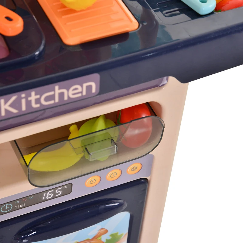 HOMCOM Kids Pretend Play Plastic Kitchen Set Blue