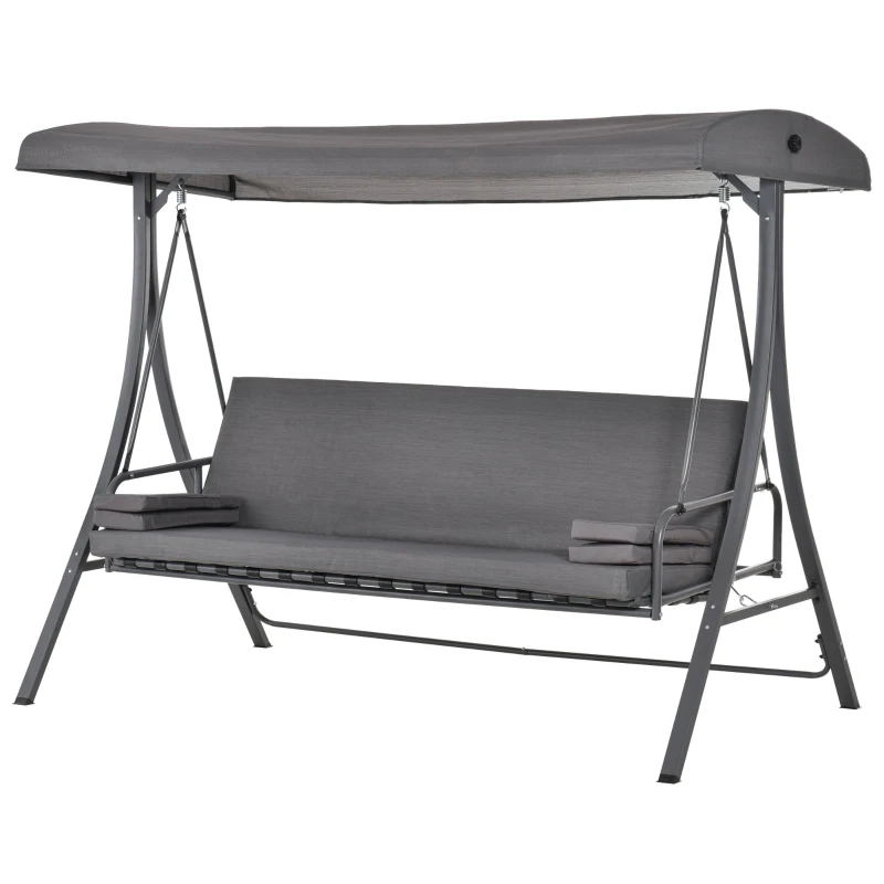 Outsunny 2-in-1 Patio 3 Seater Swing Chair Hammock w/ Cushion Adjustable Canopy Garden