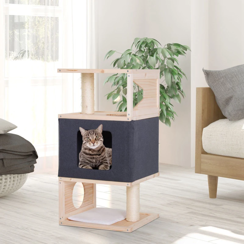 PawHut Multi-Level Cat Tree Sisal-Covered Scratching Post Kitten House Perch Condo