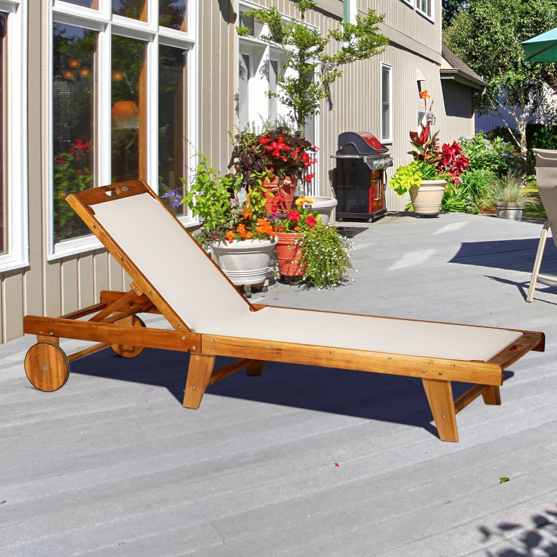 Outsunny Texteline Sun Lounger, 98Lx60Wx68/87H cm, Acacia Wood