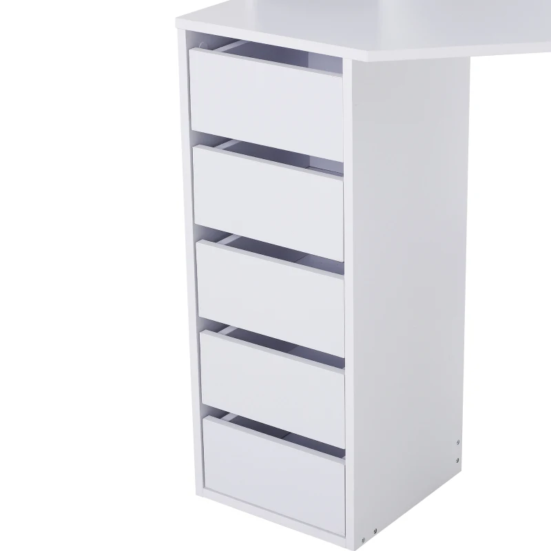 HOMCOM Particle Board Tri-Mirror Dressing Table w/ 5 Drawers & 2 Shelves White