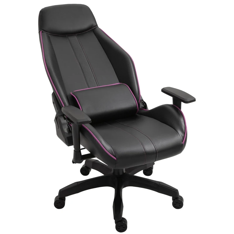 Vinsetto Racing Gaming Chair Adjustable Height Metal Frame w/ Wheels, Pillow Suitable For Home Office - Black&Purple