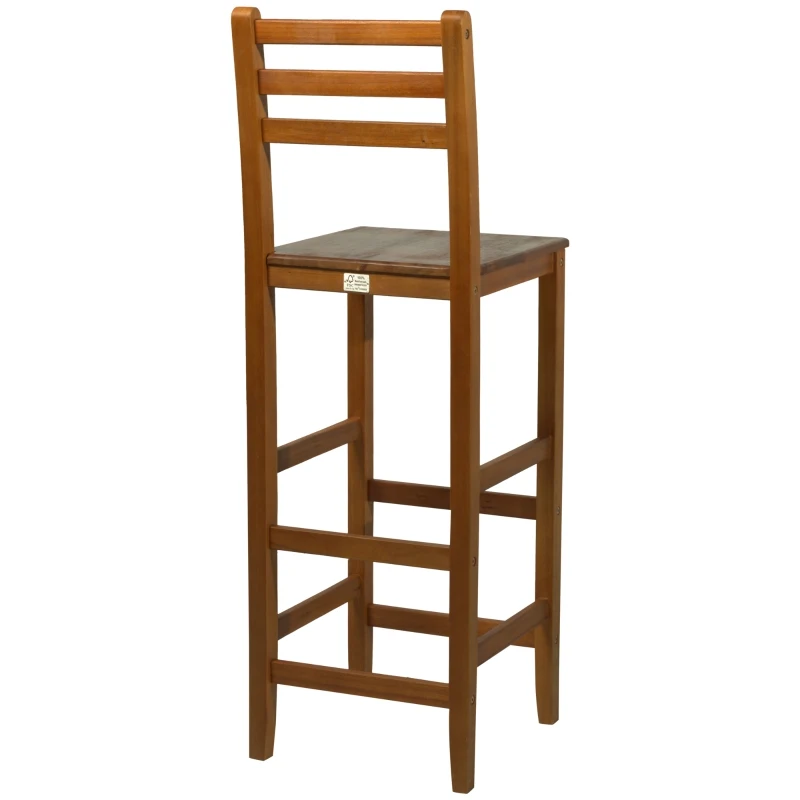 HOMCOM 2 PCs Bar Stools Chairs  W/ Footrest, Acacia Wood-Teak Colour