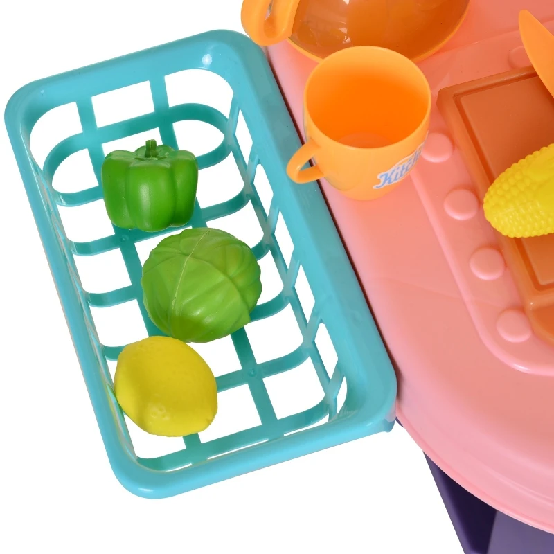 HOMCOM 51 Pcs Kids Children Kitchen Play Set w/ Oven Accessoires Sounds Lights Water Tap Food Utensils Appliances Toy Game for 3 Yrs+