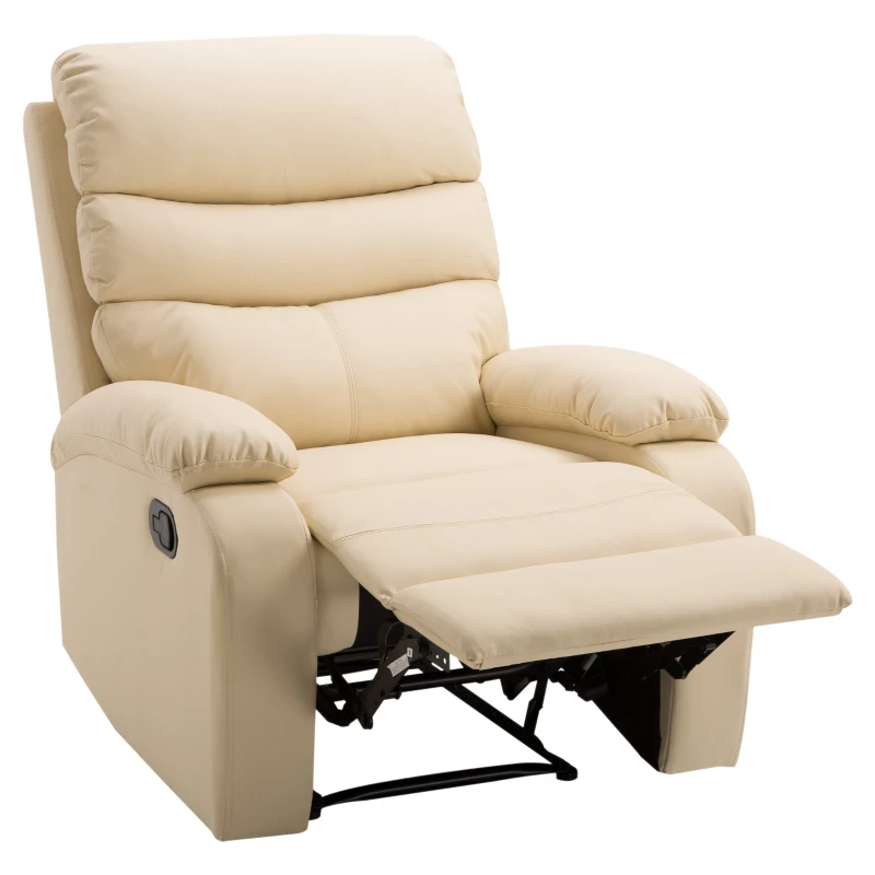 HOMCOM Single Recliner Sofa PU Leather Armchair Padded Armrest Reclining Cinema Chair Living Room Lounge (Beige)