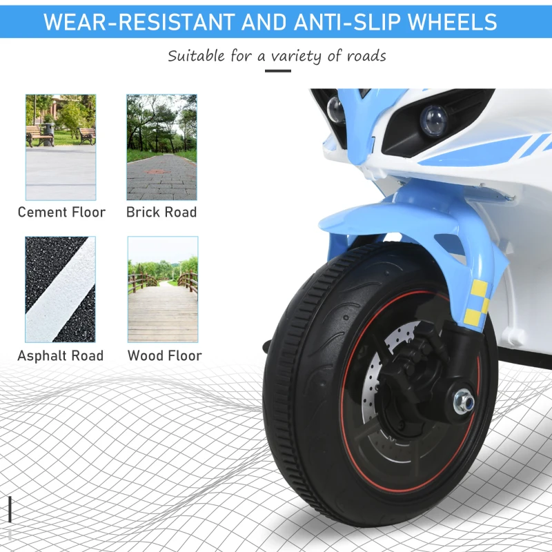 HOMCOM Kids Battery Powered Plastic Ride On Motorcycle Trike Blue