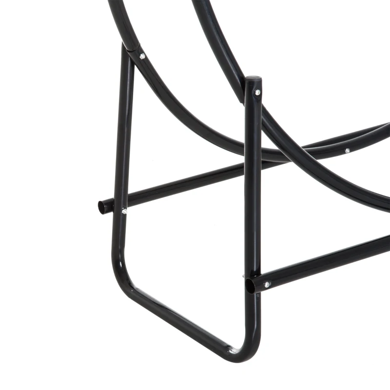 HOMCOM Metal Firewood Log Holder Round Firewood Rack Indoor Outdoor Fireplace Wood Storage Shelf, Black, 102L x 40W x 114H cm