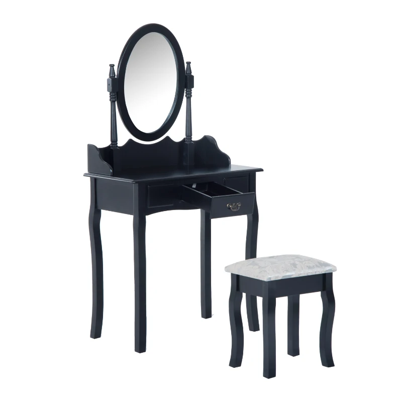 HOMCOM Dressing Table Set W/Mirror and Stool-Black