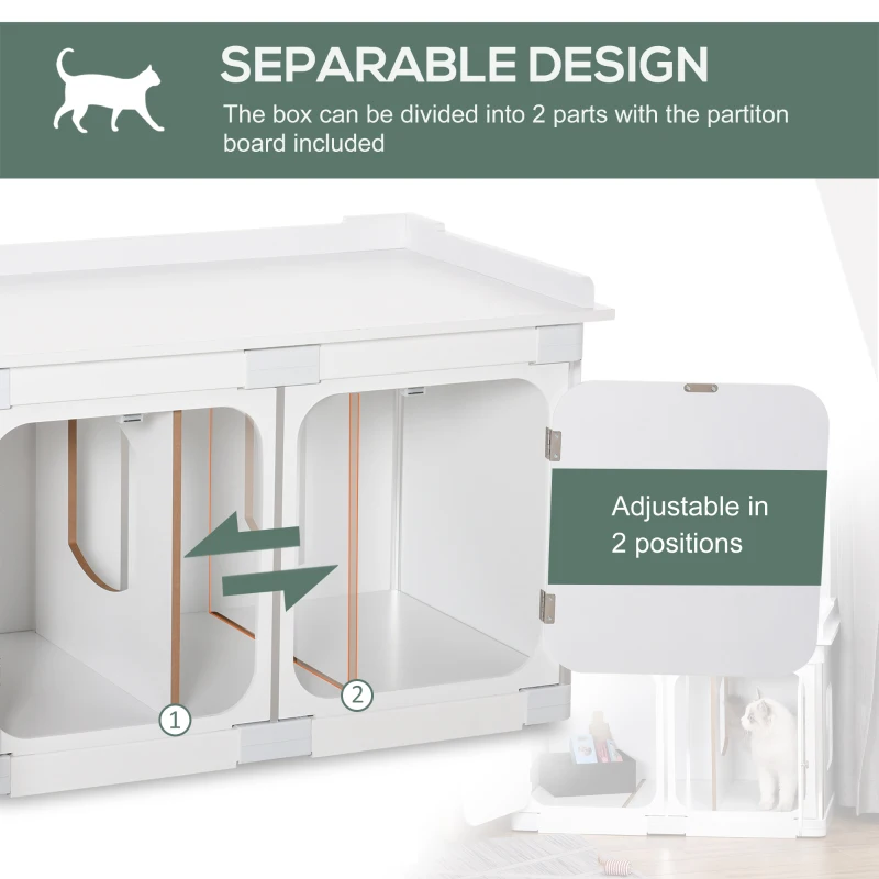 PawHut Wooden Cat Litter Box Enclosure Washroom Toilet Home Cabinet Kitty House Nightstand End Table Magnetic Door Adjustable Partition Board White