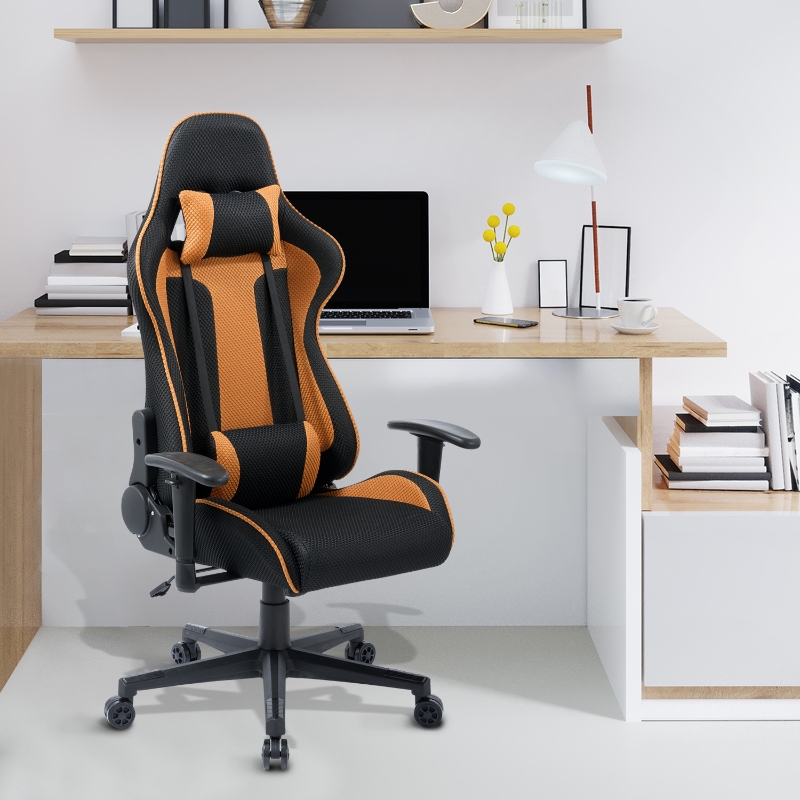 HOMCOM PVC Upholstered Recliner Gaming Chair w/ Pillow Orange