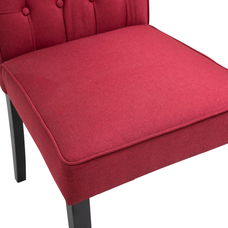 HOMCOM Elegant Tufted Dining Chair Wood Frame Linen Upholstery Padded Seat Wine Red