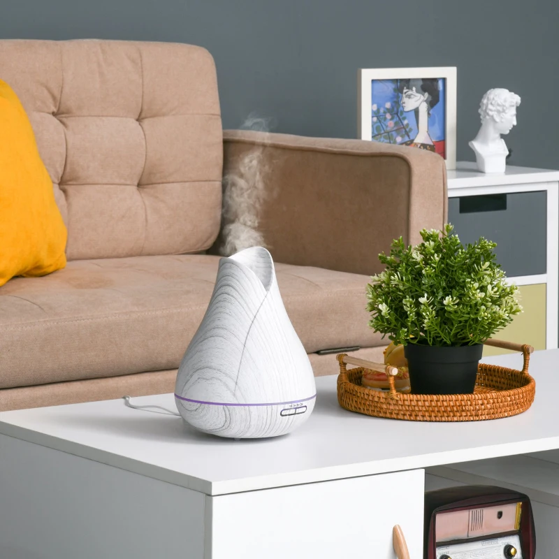 HOMCOM 300ml Aroma Diffuser for Essential Oils Humidifier with Timer, 7 Colors Lights Changing, USB Connection, Auto-off for Home and Office, White