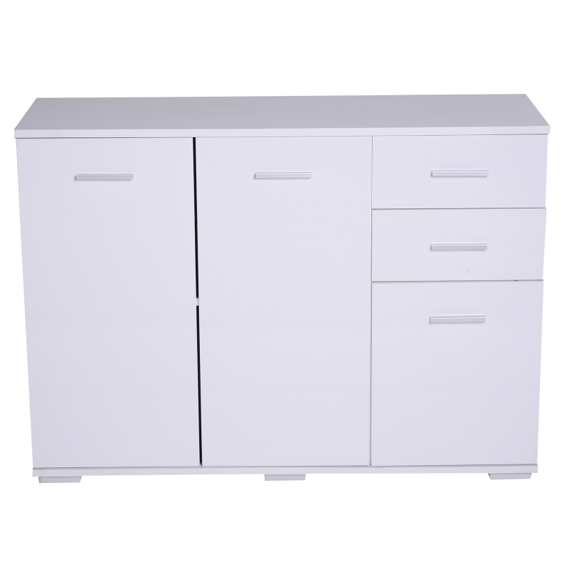 HOMCOM Particle Board High Gloss Side Cabinet w/ Drawers White