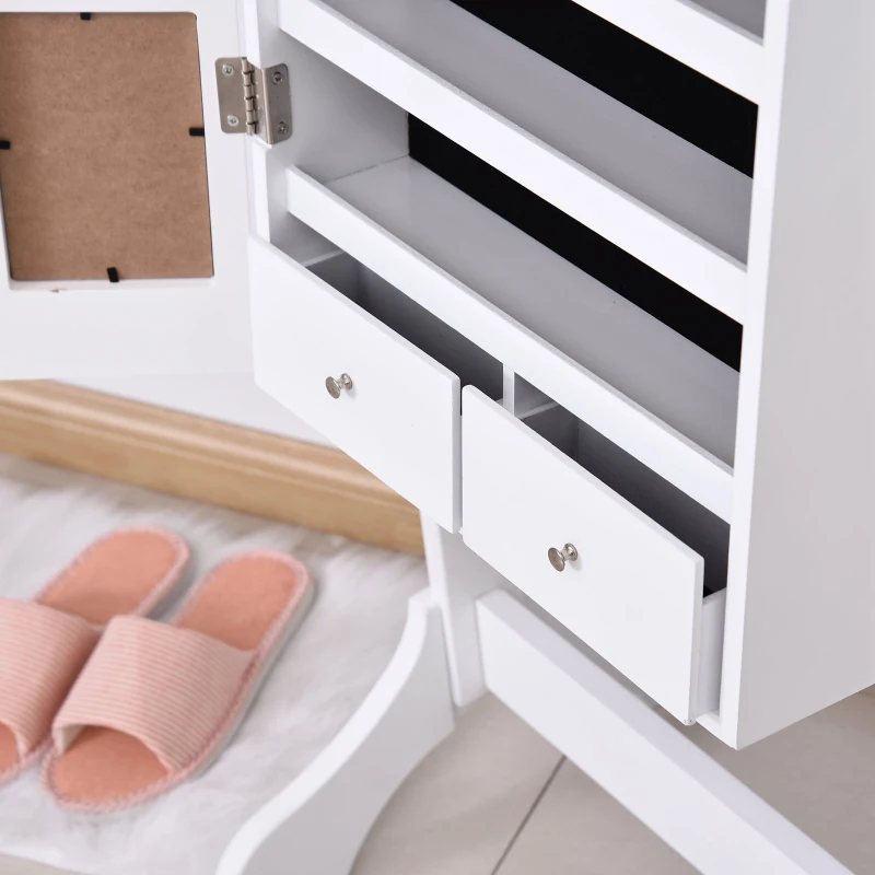 HOMCOM Jewellery Cabinet Mirror Make Up Storage Unit, 48W x 40D x 160Hcm-White