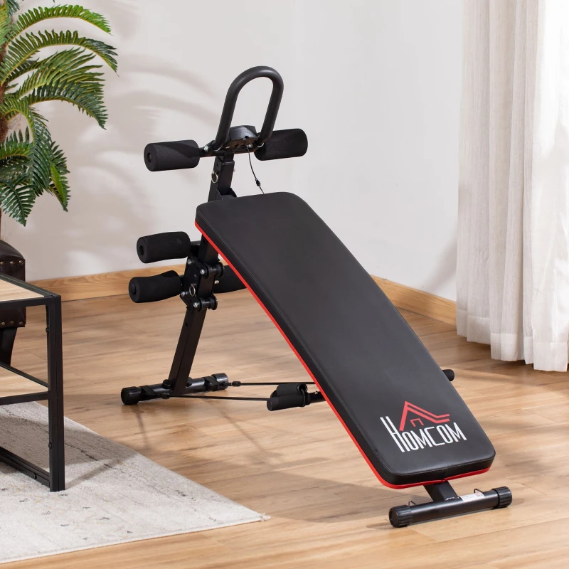 HOMCOM Adjustable Sit-Up Bench, Core Workout Abdominal Strength Building, Foldable Design w/ Bands for Home Gym Exercise Black