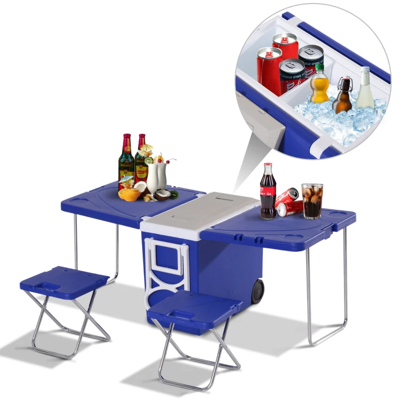 Outsunny 28L Cooler Box Folding Table Chair Set-Blue