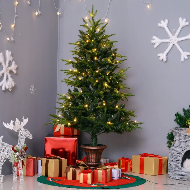 HOMCOM 5FT Artificial Christmas Tree W/Vase Base, W/LED Lights-Green