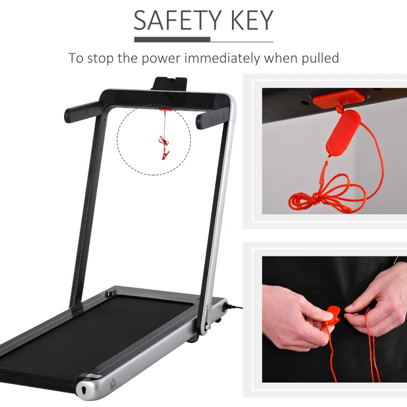 HOMCOM 2.25HP Electric Folding Treadmill, 2-In-1 Running Walking Jogging Machine, with LED Display, Remote Control for Home Office Use, Silver