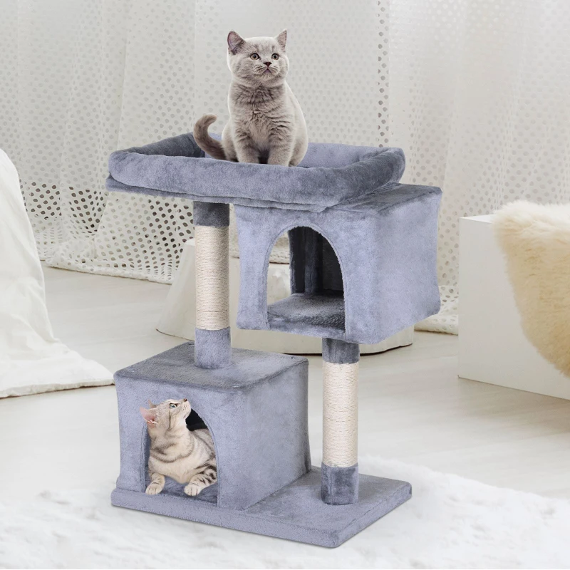 PawHut Cat Tree w/ Sisal-Covered Scratching Posts Multi-Level 3 Tier Freestanding Cat Bed Condo