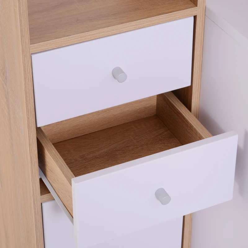 HOMCOM Computer Desk Combo Unit W/2 Drawers and 5 Cubes, 153Lx60Wx148H cm-Oak/White Colour