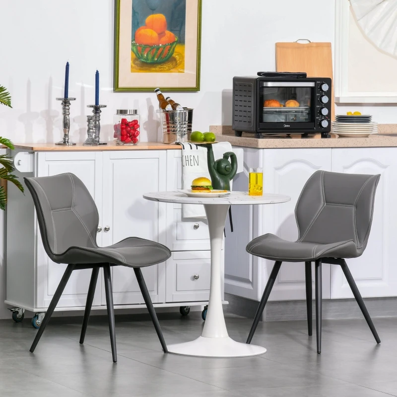 HOMCOM Set of 2 Contrast Stitched PU Leather Racing-Style Dining Chairs Accent Seat w/ Steel Legs Ergonomic Back Padding Home Living Room Grey