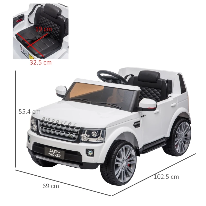 HOMCOM Compatible with 12V Battery-powered Landrover Discovery 2 Motors Kids Electric Ride On Car Toy with Parental Remote Control Music Lights MP3 Suspension Wheels for 3-6 Years Old White