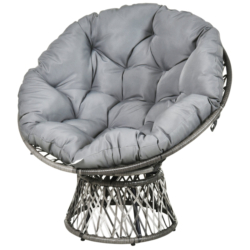 Outsunny 360° Swivel Rattan Chair W/Padded Cushion, 97L x 87W x 90Hcm-Black/Grey
