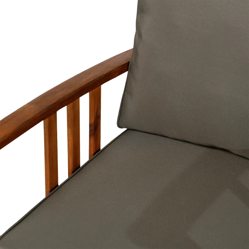 Outsunny Outdoor Indoor 4pcs Acacia Wood Furniture Set 1 Coffee Table 2 Armchairs & 1 Sofa with Cushions Patio Garden Conservatory