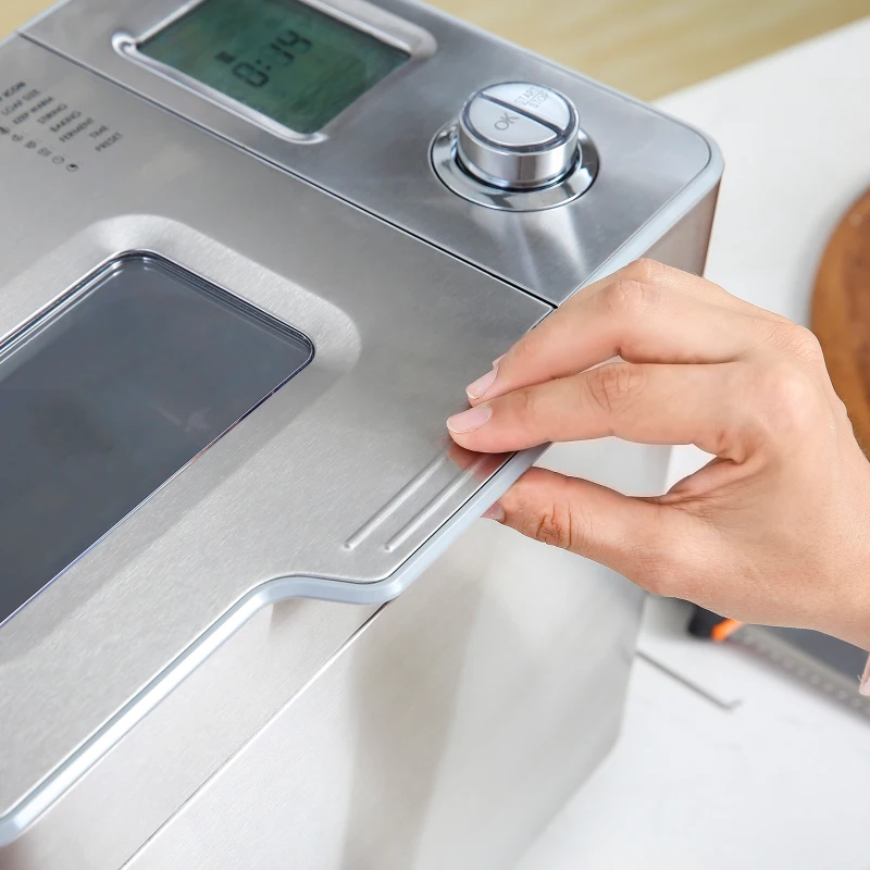 HOMCOM 25 in 1 Bread Maker Machine 0.9 KG Capacity Programmable Stainless Steel Dough Maker with Auto Fruit Nut Dispenser Nonstick Pan 3 Loaf Sizes 3 Crust Colours Keep Warm Time Delay, 550W