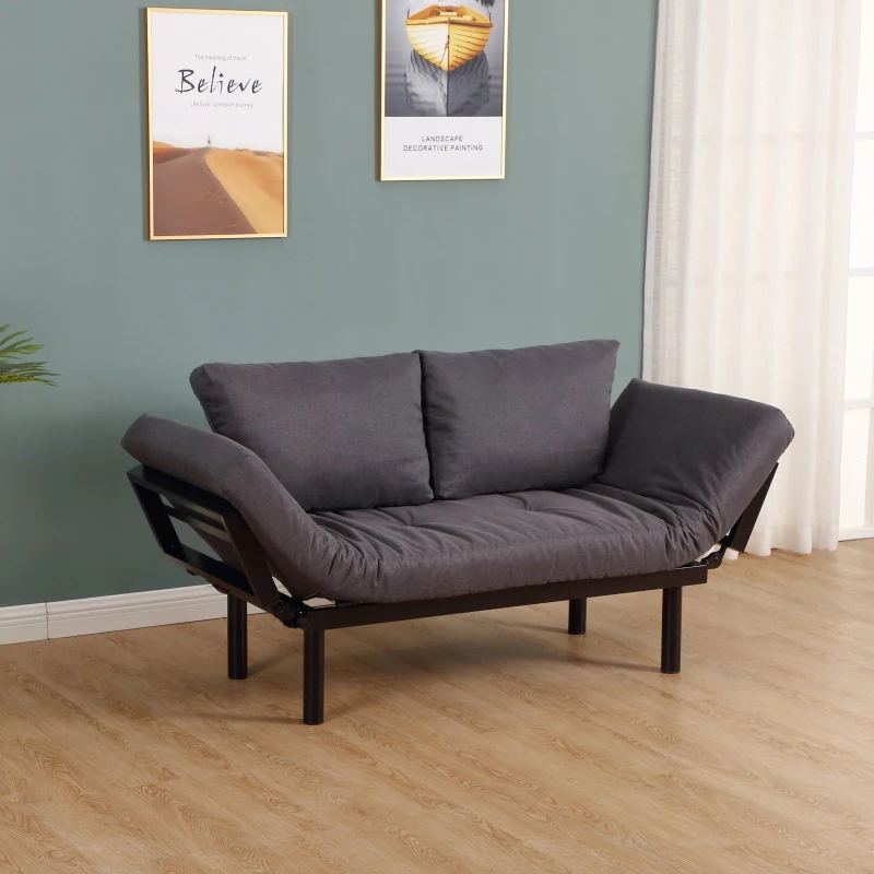 HOMCOM Convertible 3-Position Sofa Bed Couch Chaise Lounge w/ 5-Position Armrest Pillows 80x166cm Black