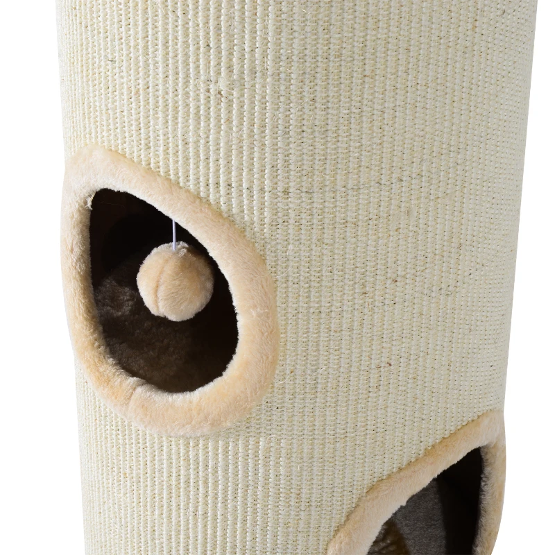 PawHut 97cm Height Cat Tree Scratching Barrel Activity Center Condo Kitten Bed Scratcher Climbing Climber Play House w/ 4 Holes & Hanging Toy