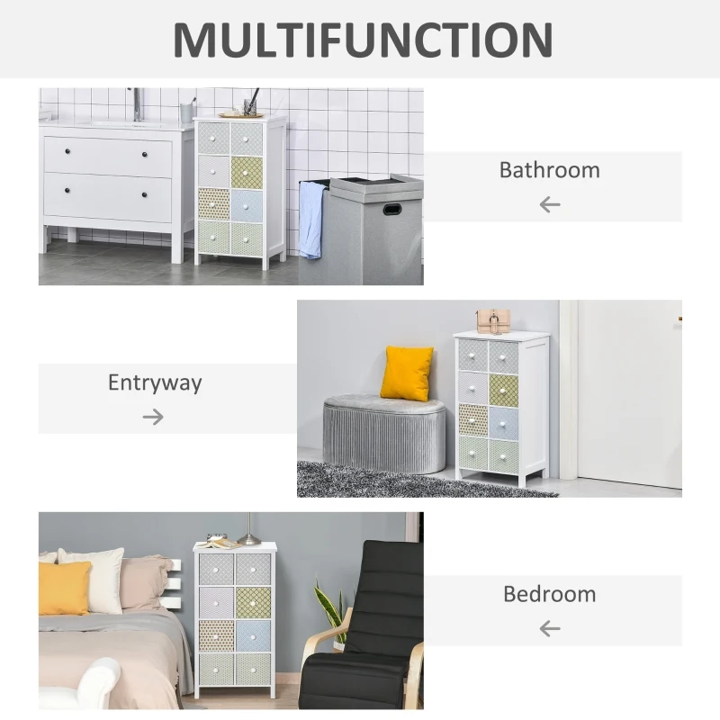 HOMCOM Chest of Drawers, 8 Drawer Dresser, Storage Organizer Unit for Bedroom, Bathroom